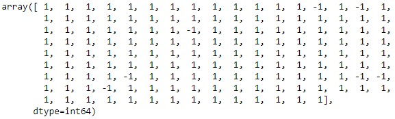 pred_ocsvm array output showing 1 and -1 values