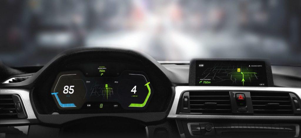 A car dashboard, illustrating the example of car speed and travel time