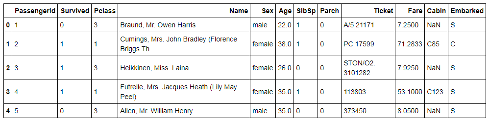 Titanic1 dataset showing PassengerId, Survived, Pclass, Name, Sex, Age, SibSp, Parch, Ticket, Fare, Cabin, Embarked columns