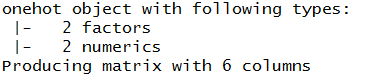 onehot_encode object summarizing the one-hot encoder variables
