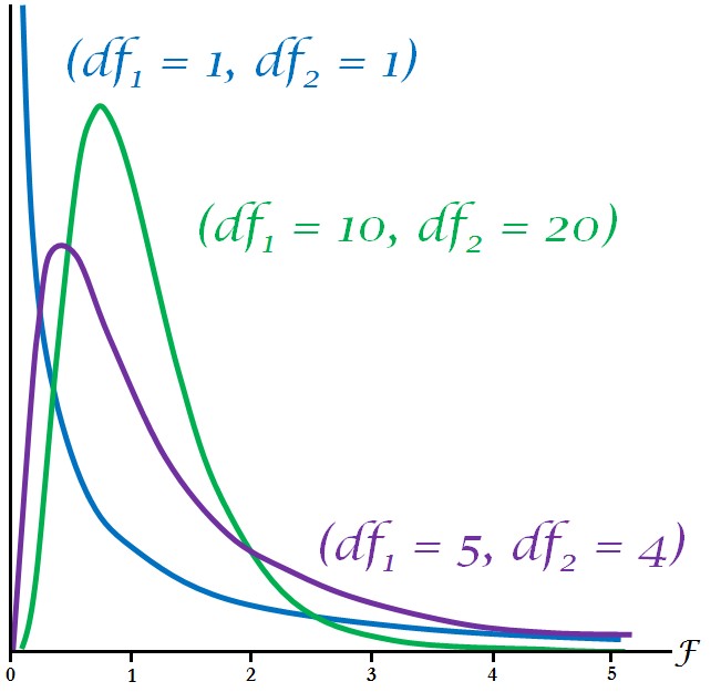 A family of F-distribution curves for different degrees of freedom