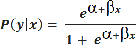 Logit function formula: p hat equals e to the power alpha plus beta x, divided by 1 plus e to the power alpha plus beta x