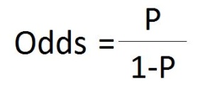 Odds formula: Odds equals P divided by 1 minus P