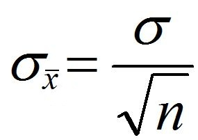 Standard Error of Mean formula using the population standard deviation, sigma over the square root of n