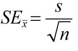 Standard Error of Mean formula using the sample standard deviation, s over the square root of n