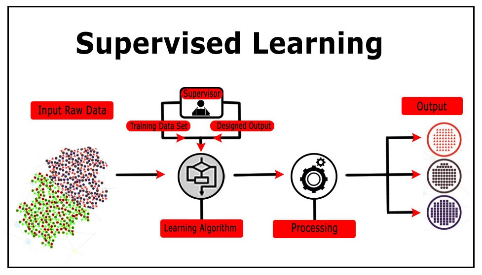 Supervised learning workflow mapping labelled inputs to a predicted output