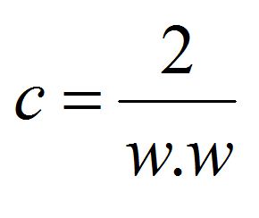 Formula showing c equals 2 divided by w dot w