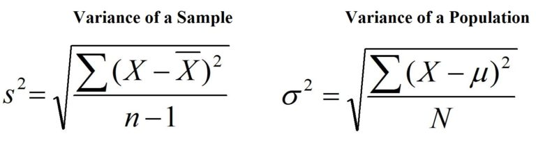 Formulas for the variance of a sample and the variance of a population
